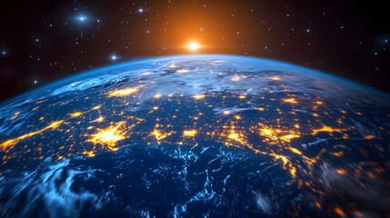 Obraz premium Satellite view of Earth globe from space, city lights by night, North America USA abstract map