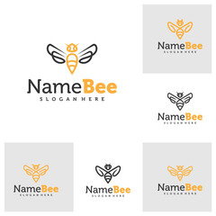 Set of Bee logo vector illustration. Line art Bee logo design concept template