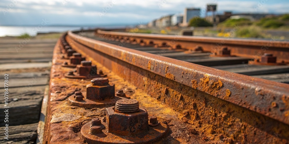 Aufkleber close-up of rusty textures on metal surfaces in high depth of field, showcasing intricate patterns a