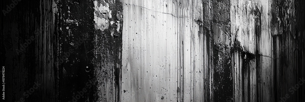 Poster abstract black and white textured wall with drips and splatters