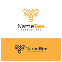 Bee logo vector illustration. Line art Bee logo design concept template