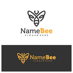 Bee logo vector illustration. Line art Bee logo design concept template