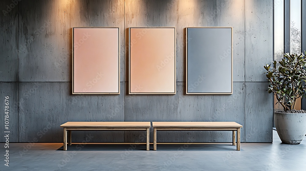 Poster create a modern art gallery atmosphere with minimalist design and subtle color palette