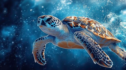 Fototapeta premium turtle swimming in the ocean vector with copy space world turtle day