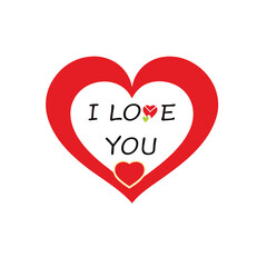 A red heart with the words I love you written inside. The heart is surrounded by a green leaf