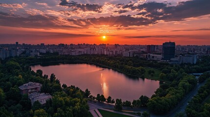 Fototapeta premium Sunset over the City Lake