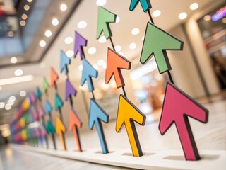 Colorful Cursor Arrows: A Vibrant Pointer Collection for Digital Design and User Interface Concepts with Bokeh Background Effects