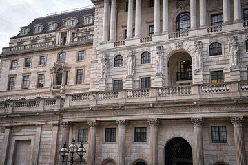 The Bank Of England Building  Facade, Threadneedle Street View, East London Financial District, Iconic British Architecture, England, United Kingdom