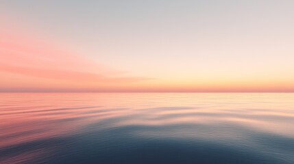 Obraz premium Serene ocean view at sunset with soft pastel colors reflecting on calm waters.
