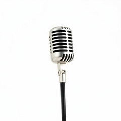 Fototapeta premium A photostock of a vintage microphone on a stand, isolated on white background, High Quality