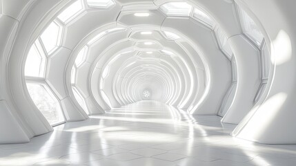 Obraz premium white hexagonal tunnel modern architecture 3d rendering