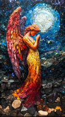 Fototapeta premium An angel in the night sky in a brightly colored mosaic