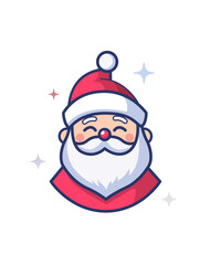 A minimalist vector logo of Santa Claus on a white background. The design features a stylized Santa face with a thick beard, hat, and cheerful expression, using simple lines and shapes.