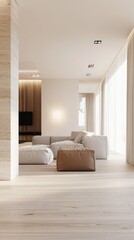 Natural light floods this contemporary living area, highlighting plush seating arrangements that invite relaxation. Soft textures and neutral colors enhance the tranquil ambiance.