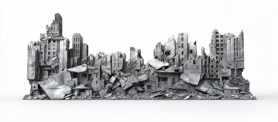 Città distrutta e abbandonata. Skyline.