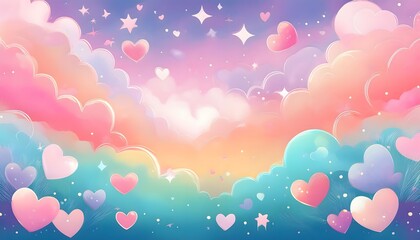 Fototapeta premium cute background with a soft pastel palette, featuring playful and charming elements such as hearts, stars, or whimsical clouds