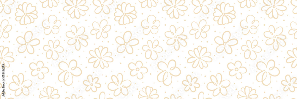 Poster white cartoon daisy vector repeat pattern, seamless repeating horizontal background, floral print ba