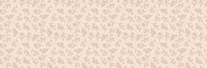 Vintage floral illustration vector banner, seamless repeating flower background, flower and leaf repeat pattern design
