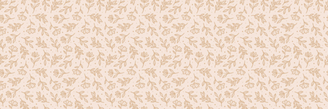 Vintage floral illustration vector banner, seamless repeating flower background, flower and leaf repeat pattern design