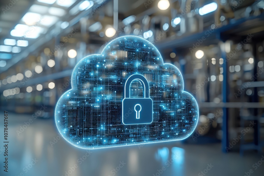 Poster enhance data security with a stylized cloud icon featuring a lock symbol for modern protection