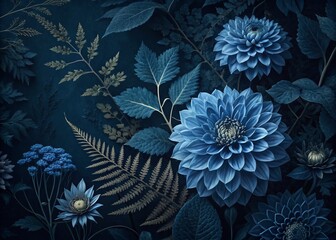Dark Blue Floral Background with Intricate Patterns and Textures for Unique Surreal Photography Creations
