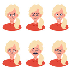 Portraits of woman. Girl Avatar.  Female emotions.