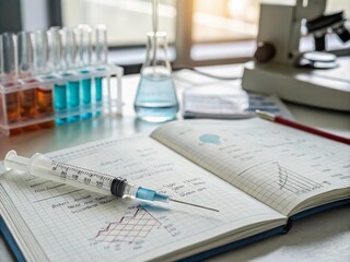 Data-Driven Insights: Exploring the Intersection of Science and Medicine Through a Needle and Lab Notebook in a Rule of Thirds Composition