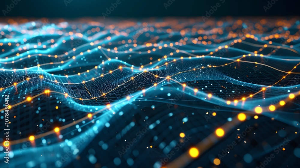Poster represent a futuristic grid of connected nodes as an allegory of big data technologies ai generated 