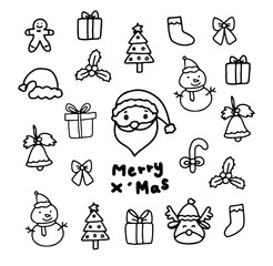 Set of Christmas design elements in hand drawn style vector