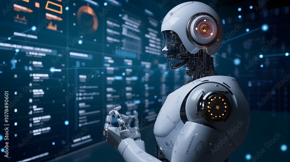 Poster representation of a data analyst robot interpreting usergenerated information ai generated illustrat