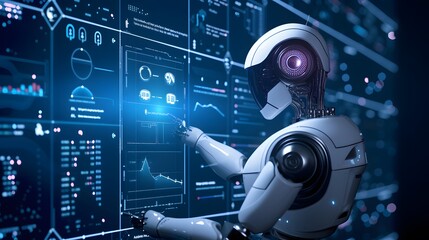 Representation of a data analyst robot interpreting usergenerated information AI generated illustration