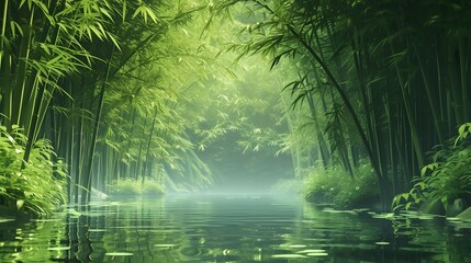 Obraz premium Representation of a serene bamboo forest in D AI generated illustration