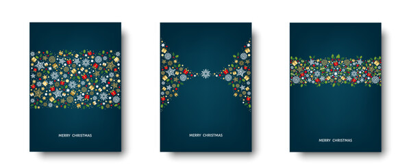 Naklejka premium Merry Christmas greeting card on blue background.