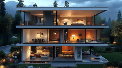 Modern Home Interior Design 3D Illustration