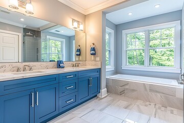 Fototapeta premium Modern bathroom interior with blue double vanity