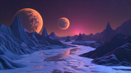 Fototapeta premium Scifi space scene with alien planets in a D AI generated illustration