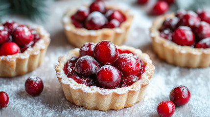 Close up on mini tart with cranberries 