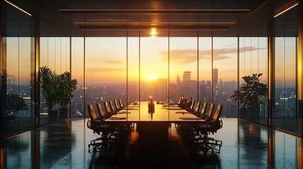 Fototapeta premium Modern office building with illuminated windows