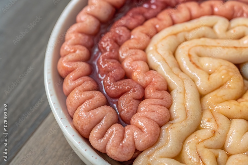 Poster discovering the color of the small intestine: a close-up exploration of its unique shades and textur