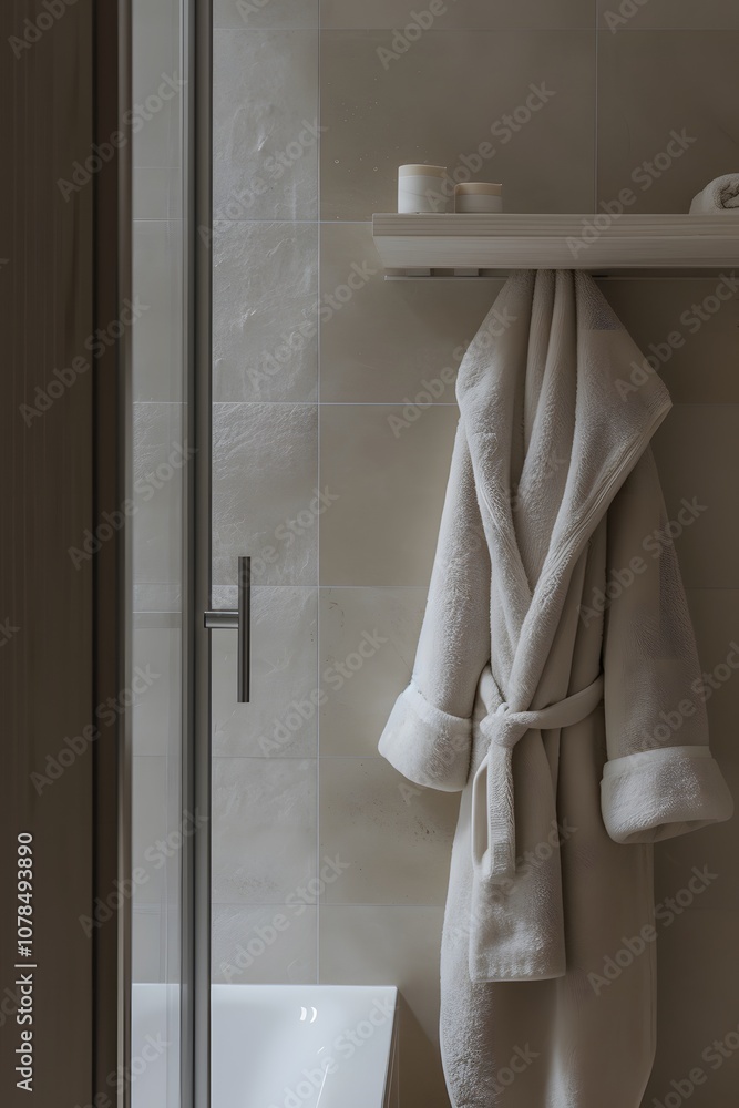 Poster show the peace and calmness with a simplistic image of a bathrobe hanging in a spa ai generated illu