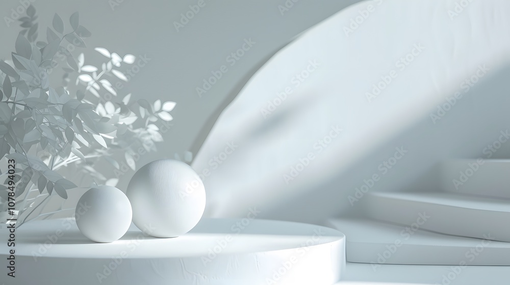 Poster showcase a pristine white macro podium with organically shaped gipsum props closeup ai generated ill
