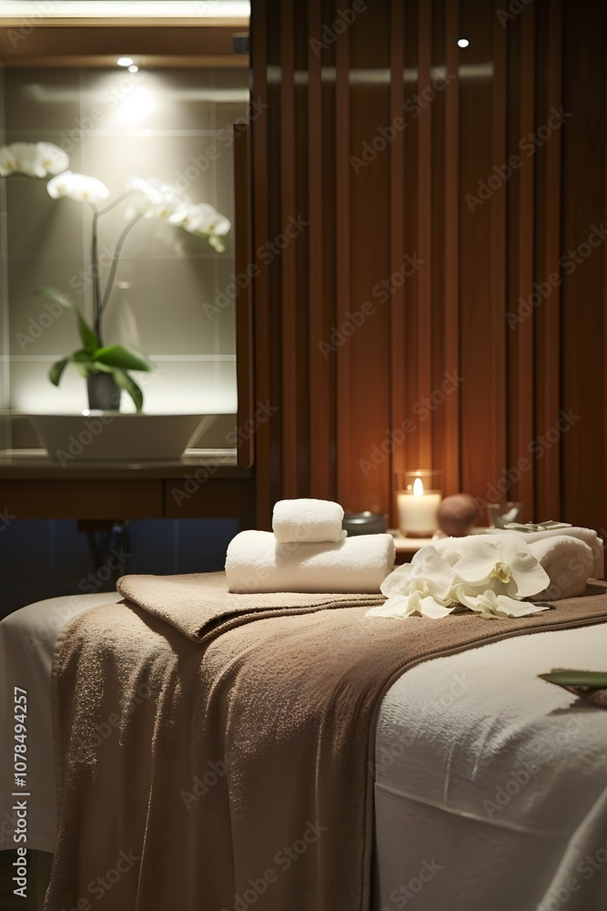 Poster showcase serenity using soft colours and minimalist elements in a spa room ai generated illustration