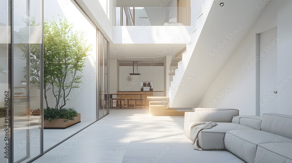 Poster Showcase of clear lines and open design in a minimalistic townhouse macro shot AI generated illustration