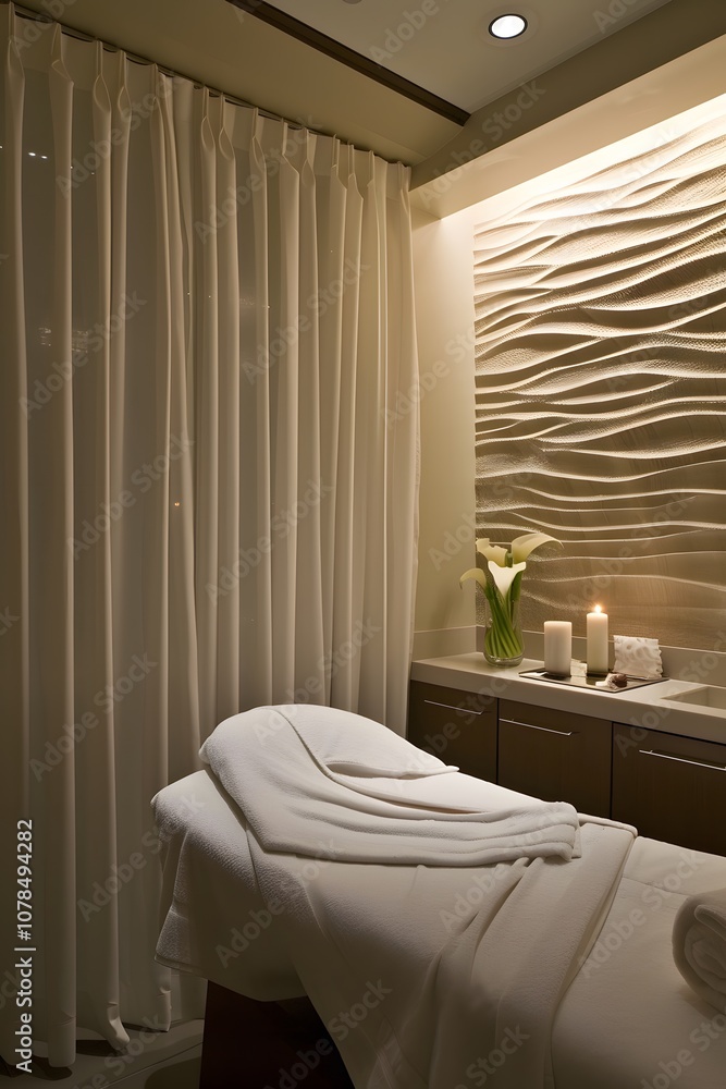 Poster showcase serenity using soft colours and minimalist elements in a spa room ai generated illustration