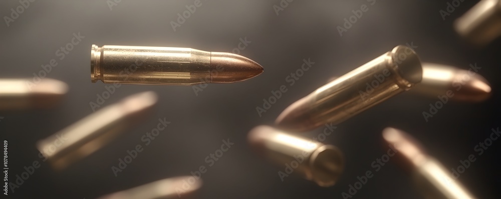 Poster dynamic motion of falling machine bullets - captivating motion blur and reflective metallic surfaces