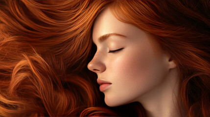 Profile of Woman with Flowing Red Hair in Wind