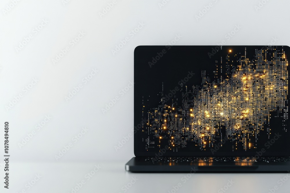 Fototapete a laptop sits open on a clean desk, showcasing intricate pixel designs that shimmer in an afternoon 