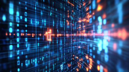 Abstract Digital Data Flow with Bright Lights and Binary Code