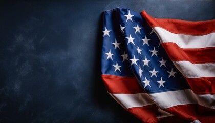 Fototapeta premium Elegant American Flag on Rich Dark Blue Textured Background with Ample Copy Space