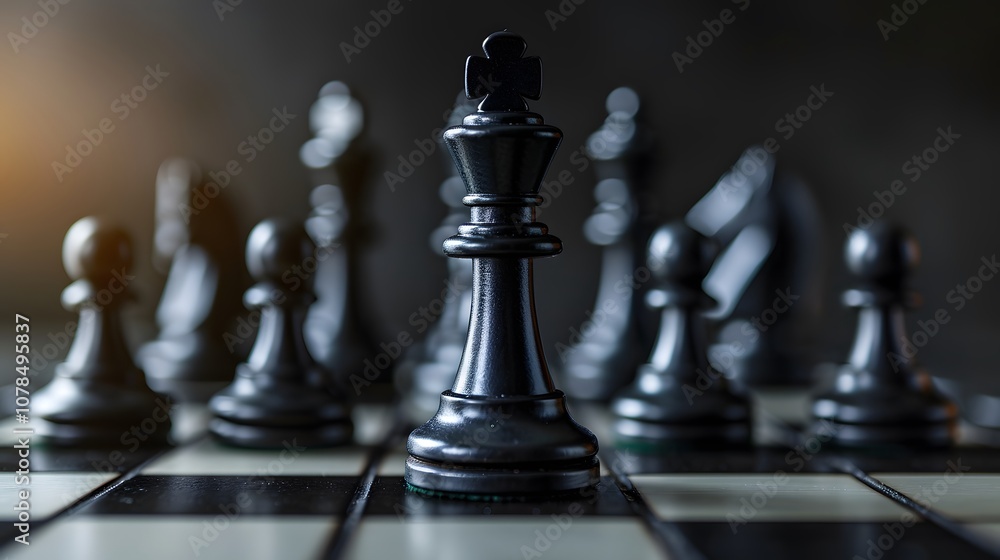 Poster simple yet impactful imagery of a chess game depicting strategy and decisionmaking in business ai ge